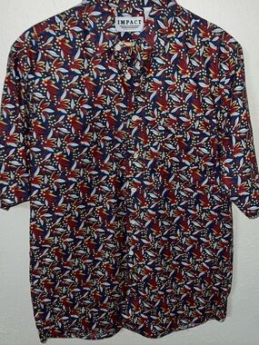 Impact 100% Cotton Abstract Floral Button Down Shirt Size Large.